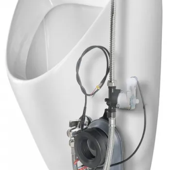 Pisoar alb cu alimentare din spate, senzor de spalare integrat automat, alimentare baterie 6V imagine