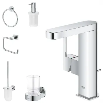 Set bateire lavoar Grohe Plus si accesorii baie Grohe Essentials, crom imagine
