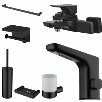 Set baterie cada si baterie lavoar cu senzor Deante Hiacynt cu accesorii baie Deante Round imagine