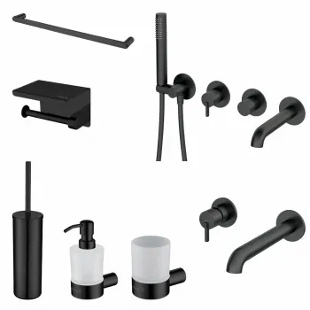 Set baterie dus si baterie lavoar incastrate Deante Silia cu accesorii baie Deante Round, negru imagine