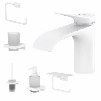 Set baterie Hansgrohe Vivenis si accesorii baie Hansgrohe AddStoris, alb imagine