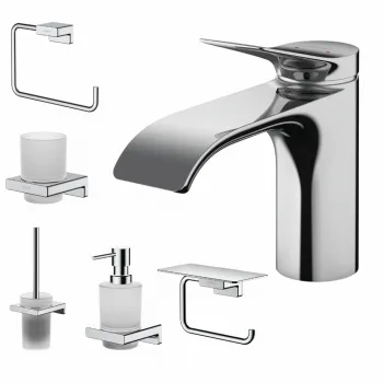 Set baterie Hansgrohe Vivenis si accesorii baie Hansgrohe AddStoris, crom imagine