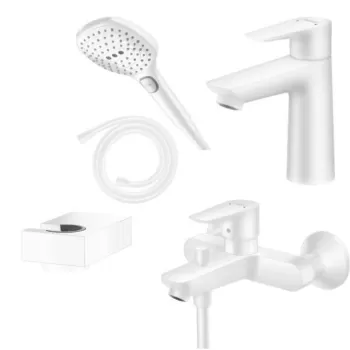 Set baterie lavoar, baterie cada si set de dus, alb mat, Hansgrohe Talis E imagine