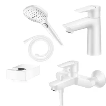 Set baterie lavoar, baterie cada si set de dus, alb mat, Hansgrohe Talis E imagine