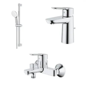 Set baterie lavoar, baterie cada si set de dus, crom lucios, Grohe BauEdge imagine