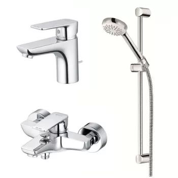 Set baterie lavoar, baterie cada si set de dus cu bara, para si furtun Kludi Pure Style imagine