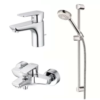Set baterie lavoar, baterie cada si set de dus cu bara, para si furtun Kludi Pure Style imagine