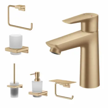 Set baterie lavoar Hansgrohe Talis si accesorii baie Hansgrohe AddStoris, bronz periat imagine