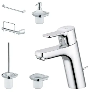 Set baterie lavoar Kludi PureEasy si accesorii baie Kludi Amba, crom imagine