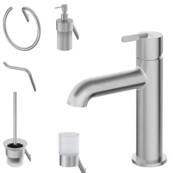 Set baterie lavoar si accesorii baie Deante Silia, otel slefuit imagine
