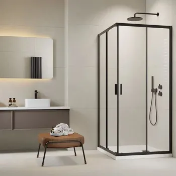 Set cabina de dus Radaway Alienta Black C 90x90 cm, usi culisante, cadita Rodos C Compact si sifon imagine