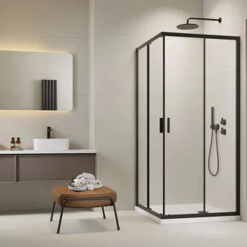 Set cabina de dus Radaway Alienta Black D 100x80 cm, usi culisante, cadita Laros D Compact si sifon imagine