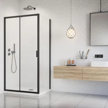 Set cabina de dus Radaway Alienta Black DWJ+S 120x90 cm, usa culisanta + perete fix, cadita Laros D Compact si sifon imagine
