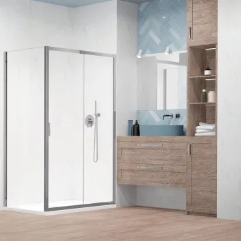 Set cabina de dus Radaway Alienta DWJ+S 100x80 cm, usa culisanta + perete fix, cadita Laros D Compact si sifon imagine