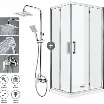 Set cabina dus 80x80 cm Sanswiss Ocelia cu coloana de baie deante crom Oregano imagine