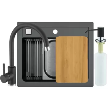 Set chiuveta bucatarie compozit Atrox 30 neagra, baterie bucatarie Kati neagra si accesorii imagine