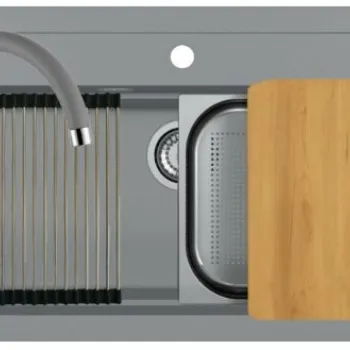 Set chiuveta bucatarie compozit Atrox 40 gri, baterie bucatarie Kati gri si accesorii imagine