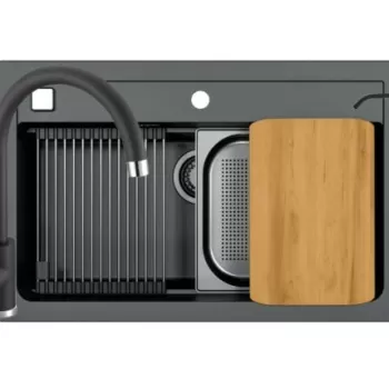 Set chiuveta bucatarie compozit Atrox 40 neagra, baterie bucatarie Kati neagra si accesorii imagine