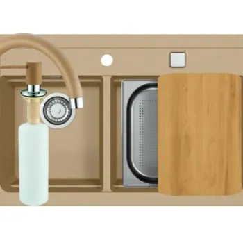 Set chiuveta bucatarie compozit Atrox 50 bej, baterie bucatarie Kati bej si accesorii imagine