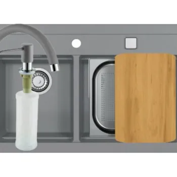 Set chiuveta bucatarie compozit Atrox 50 gri, baterie bucatarie Kati gri si accesorii imagine