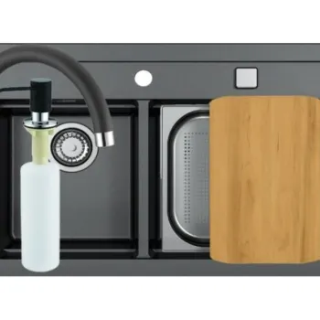 Set chiuveta bucatarie compozit Atrox 50 neagra, baterie bucatarie Kati neagra si accesorii imagine