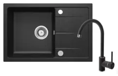 Set chiuveta bucatarie compozit cu picurator si baterie graphite Deante, Leda imagine