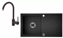 Set chiuveta bucatarie compozit cu picurator si baterie graphite Deante, Zorba imagine