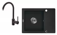 Set chiuveta bucatarie compozit cu picurator si baterie graphite Deante, Zorba imagine