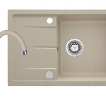 Set chiuveta bucatarie compozit cu picurator si baterie nisip Deante, Leda imagine