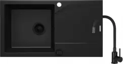 Set chiuveta bucatarie compozit neagra si baterie bucatarie neagra Evora Deante imagine