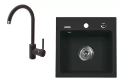 Set chiuveta bucatarie compozit si baterie graphite Deante, Zorba imagine