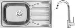 Set chiuveta bucatarie inox cu picurator si baterie crom Deante, Doppio imagine