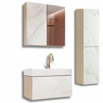 Set complet mobiler baie CALACATTA placat cu ceramica, dulap cu oglinda si mobilier cu lavoar 100 cm Cersanit imagine