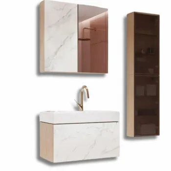 Set complet mobiler baie CALACATTA placat cu ceramica, dulap si lavoar 60 cm Cersanit imagine