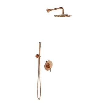 Set de dus cu baterie incastrata, cu corp, diametru 25 cm, cupru periat, OMNIRES Y imagine