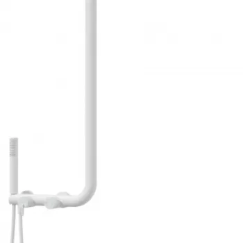Set de dus cu baterie termostatata alb, brat dus, 3 functii, Deante Silia imagine