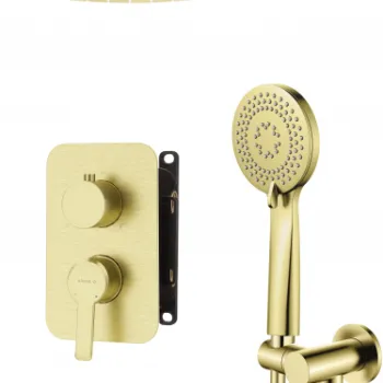 Set de dus Deante Arnika baterie incastrata si pipa cada pivotanta, auriu periat imagine