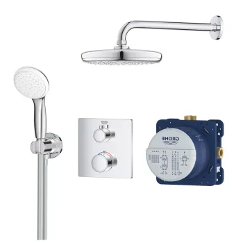 Set de dus incastrat crom cu baterie design patrat Grohe Grohtherm imagine