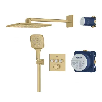 Set de dus incastrat cu baterie termostatata, auriu periat, Grohe Grohtherm SmartControl Rainshower SmartActive 310 Cube imagine