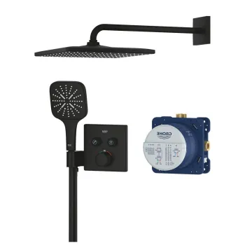 Set de dus incastrat cu baterie termostatata, negru mat, Grohe Grohtherm SmartControl Rainshower SmartActive 310 Cube imagine