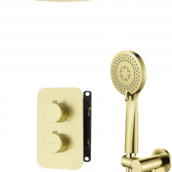 Set de dus incastrat cu baterie termostatica inclusa Deante Box, auriu periat imagine