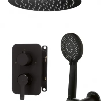 Set de dus incastrat, cu palarie, para de dus, duza cada si baterie, negru, Deante Arnika imagine