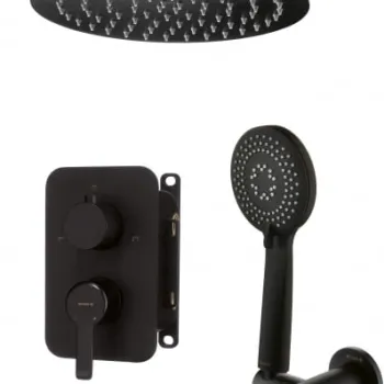 Set de dus incastrat, cu palarie, para de dus, duza cada si baterie, negru, Deante Arnika imagine