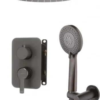 Set de dus incastrat, cu palarie, para de dus, duza cada si baterie, titan, Deante Arnika imagine