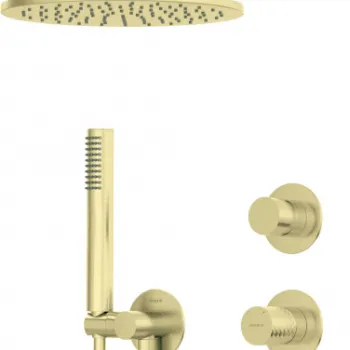 Set de dus incastrat, cu palarie, para de dus si baterie, auriu, Deante Silia Hexa imagine