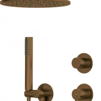Set de dus incastrat, cu palarie, para de dus si baterie, bronz, Deante Silia Hexa imagine