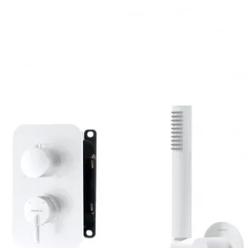 Set de dus incastrat, cu palarie, para de dus si baterie cu termostat, alb, Deante Box imagine