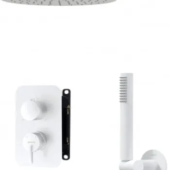 Set de dus incastrat, cu palarie, para de dus si baterie cu termostat, alb, Deante Silia imagine