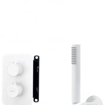 Set de dus incastrat, cu palarie, para de dus si baterie cu termostat, alb, Deante Silia imagine