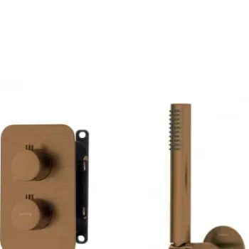 Set de dus incastrat, cu palarie, para de dus si baterie cu termostat, bronz, Deante Box imagine